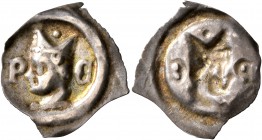 SWITZERLAND. Basel, Bistum. Peter II. von Aspelt, 1296-1306. Vierzipfliger Pfennig (Silver, 19 mm, 0.32 g). Head to left, wearing episcopal miter; P-Є...