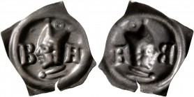 SWITZERLAND. Basel, Bistum. Johann II. Senn von Münsingen, 1335-1365. Vierzipfliger Pfennig (Silver, 17 mm, 0.36 g). Head to left, wearing episcopal m...