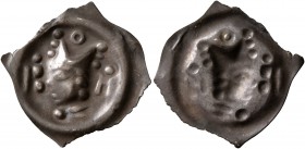 SWITZERLAND. Basel, Bistum. Johann II. Senn von Münsingen, 1335-1365. Vierzipfliger Pfennig (Silver, 18 mm, 0.38 g). Head to left, wearing episcopal m...