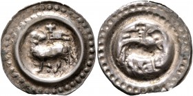 SWITZERLAND. St. Gallen, Abtei. Circa 13th century. Runder Pfennig (Silver, 19 mm, 0.44 g, 12 h). Paschal lamb standing left, head to right; cross-tip...