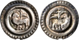 SWITZERLAND. St. Gallen, Abtei. Circa 13th century. Runder Pfennig (Silver, 20 mm, 0.46 g). Paschal lamb standing left, head to right; cross-tipped ba...