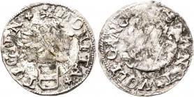 SWITZERLAND. Zug. 16th century. Schilling (Silver, 19 mm, 0.83 g, 12 h). Coat of arms. Rev. Bust of Saint Wolfgang. HMZ 2-1081a. Fine.