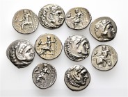 A lot containing 10 silver coins. Includes: Alexander III (8) and Philip III (1) and Lysimachos (1) drachms. Fine to good very fine. LOT SOLD AS IS, N...