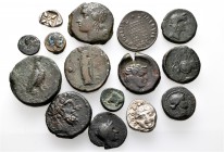 A lot containing 2 silver and 13 bronze coins. Includes: Greek and Roman Imperial. Fine to very fine. LOT SOLD AS IS, NO RETURNS. 15 coins in lot.

...