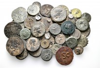 A lot containing 5 silver and 45 bronze coins. Includes: Greek, Roman Provincial and Byzantine. Fine to very fine. LOT SOLD AS IS, NO RETURNS. 50 coin...