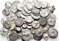 A lot containing 64 silver, 2 bronze coins and 2 lead seals. Includes: Greek and Roman Provincial, Roman Imperial and Byzantine. Fine to very fine. LO...