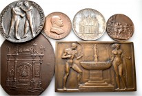 A lot containing 2 bronze plaquttes, 1 silver and 3 bronze medals. All: World. Fine to very fine. LOT SOLD AS IS, NO RETURNS. 6 items in lot.