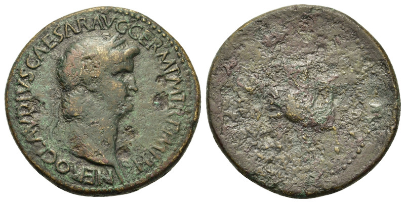 Nero (54-68). Æ Sestertius (35mm, 22g). Rome, AD 64-66. Laureate head r. R/ Nero...