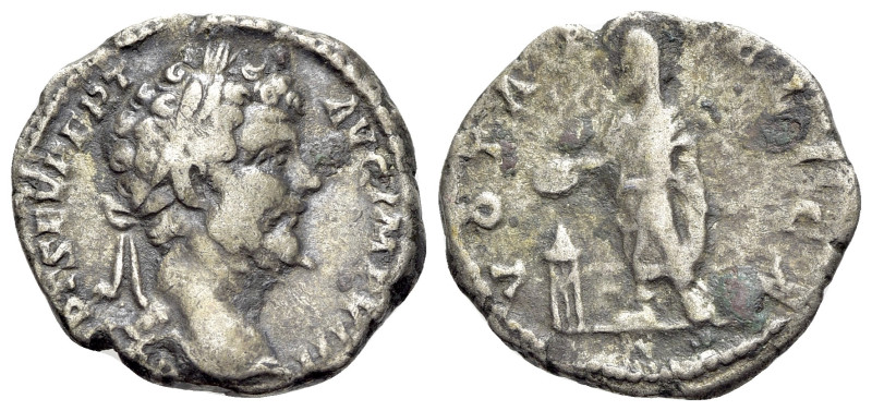 Septimius Severus (193-211). AR Denarius (18mm, 2.81g, 5h). Rome. Laureate head ...