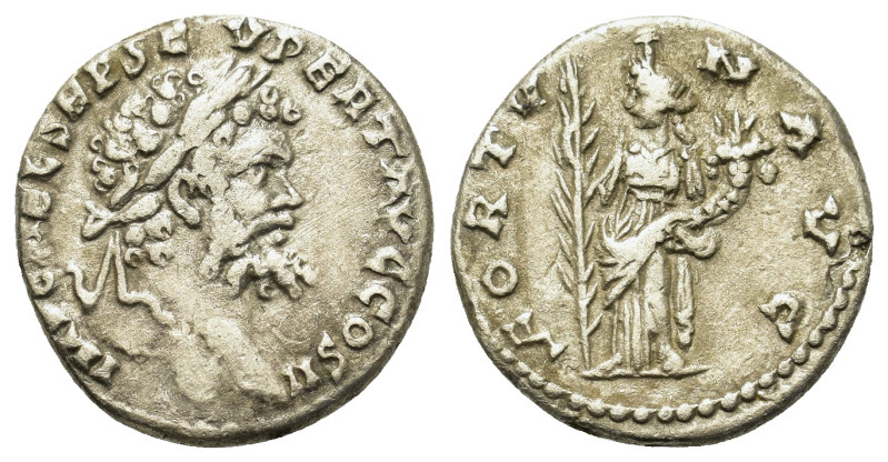 Septimius Severus (193-211). AR Denarius (16,4mm, 2.7g). Laureate head r. R/ For...