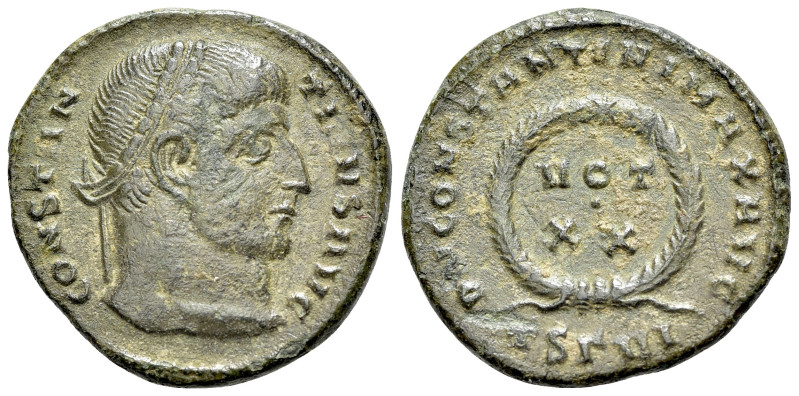 Constantine I (307/10-337). Æ Follis (17mm, 2.62g, 11h). Thessalonica, AD 320-32...