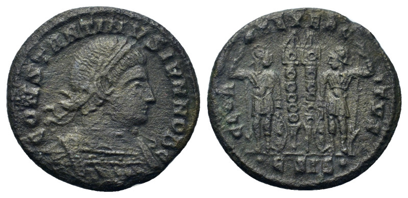 Constantine II (Caesar, 316-337). Æ Follis (17,8mm, 1.9g). Siscia. Laureate and ...
