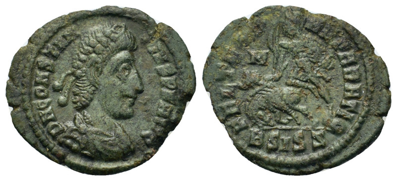 Constantius II (337-361). Æ Follis (20mm, 1.9g). Siscia. Pearl-diademed, draped ...