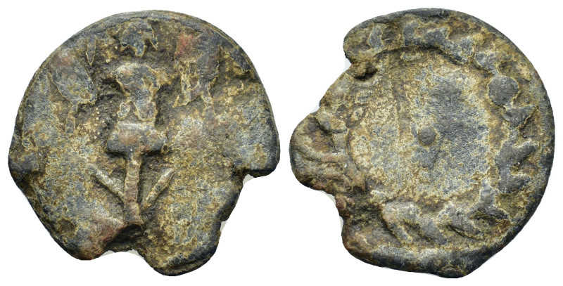 Roman PB Tessera, c. 1st century BC - 1st century AD (20mm, 3.7g). Trophy. R/ St...