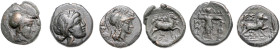 Thessalien. Thessalische Liga. Lot von 3 Bronzen: Apollonkopf / Athena (nach 44 v. Chr.) und 2x Athena mit korinthischem Helm / Pferd (nach 196 v. Chr...