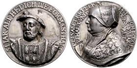 Augsburg, Stadt. Silbermedaille o.J. (um 1540) (v. H. Kels) auf den Goldschmied Laux Kreler und seine Frau Elisabeth. Beide gehörten den Wiedertäufern...
