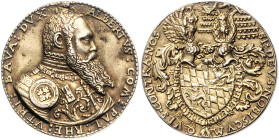 Bayern. Albrecht V. 1550-1579. Galvano der Silbermedaille o.J. Brustbild mit bloßem Haupt in reich verziertem Harnisch. Wittelsbach&nbsp;386. Hklsp., ...