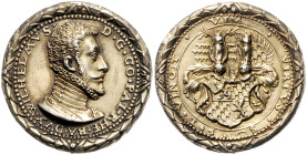 Bayern. Wilhelm V. 1579-1598. Vergoldete Silbermedaille 1568 (unsign.) Brustbild mit bloßem Haupt im Harnisch, im Zierring. Wittelsbach&nbsp;558. kl. ...
