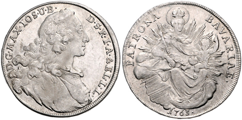 Bayern. 
Maximilian III. Joseph 1745-1777. Taler 1763. Hahn&nbsp;307, Davenport...