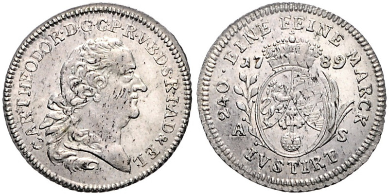 Bayern. 
Karl Theodor 1777-1799. 6 Kreuzer 1789 AS für die Rheinpfalz, mit schr...
