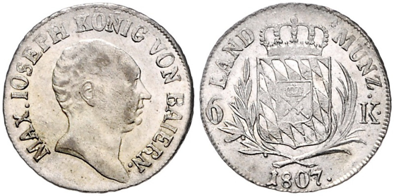 Bayern. 
Maximilian I. Joseph 1806-1825. 6 Kreuzer 1807. AKS&nbsp;52, Jaeger&nb...