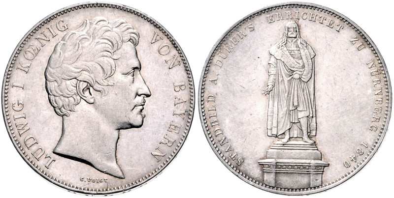 Bayern. 
Ludwig I. 1825-1848. Geschichtsdoppeltaler 1840 Standbild A. Dürers er...