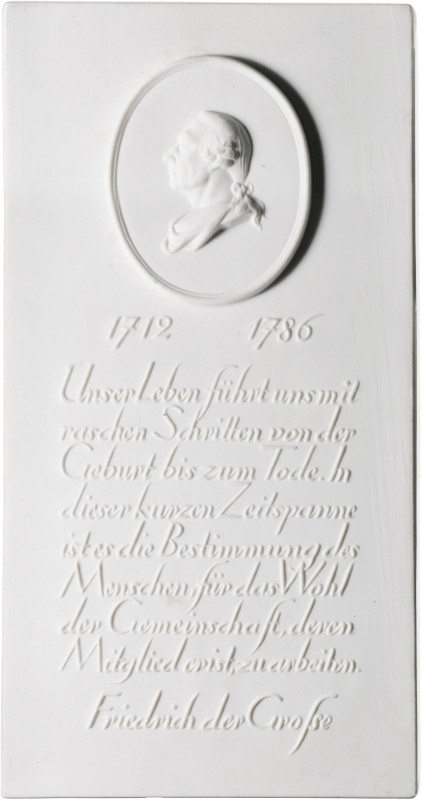Brandenburg/-Preußen. 
Friedrich II. 1740-1786. Weiße Porzellanplakette (von KP...