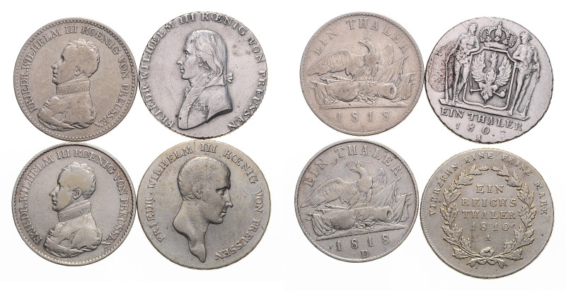 Brandenburg/-Preußen. 
Friedrich Wilhelm III. 1797-1840. Lot von 4 Stücken: Tal...
