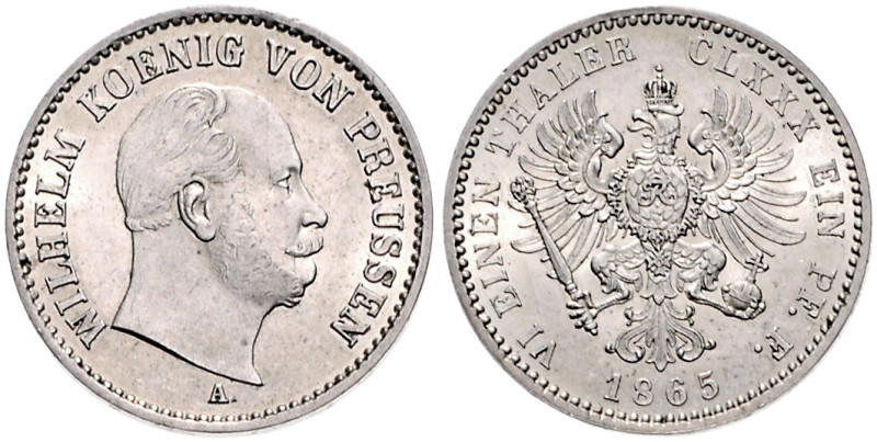 Brandenburg/-Preußen. 
Wilhelm I. 1861-1888. 1/6 Taler 1865 A. AKS&nbsp;101, Ja...