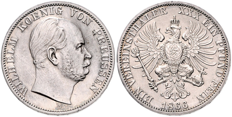 Brandenburg/-Preußen. 
Wilhelm I. 1861-1888. Vereinstaler 1866 A. Kahnt&nbsp;38...