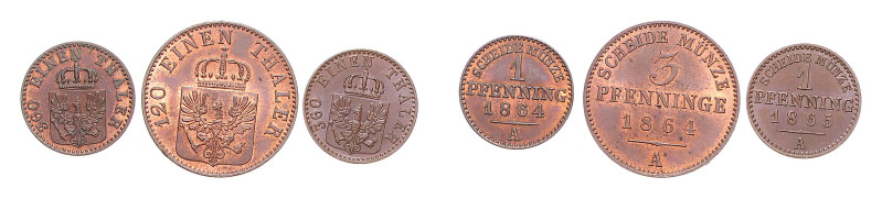 Brandenburg/-Preußen. 
Wilhelm I. 1861-1888. Lot von 3 Stücken: Pfennig 1864 A ...