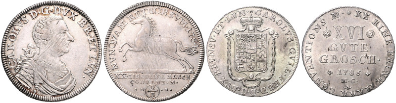 Braunschweig/-Wolfenbüttel. 
Karl I. 1735-1780. Lot von 2 Stücken: 2/3 Taler 17...