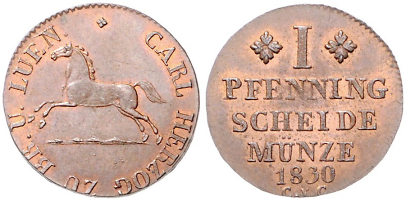 Braunschweig/-Herzogtum. 
Karl II. 1815-1830. Pfennig 1830 3 in Jahreszahl rund...