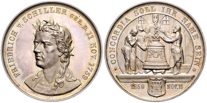Hamburg. 
Silbermedaille 1859 (v. Loos/Fischer/Schnitzspahn) auf den 100. Gebur...