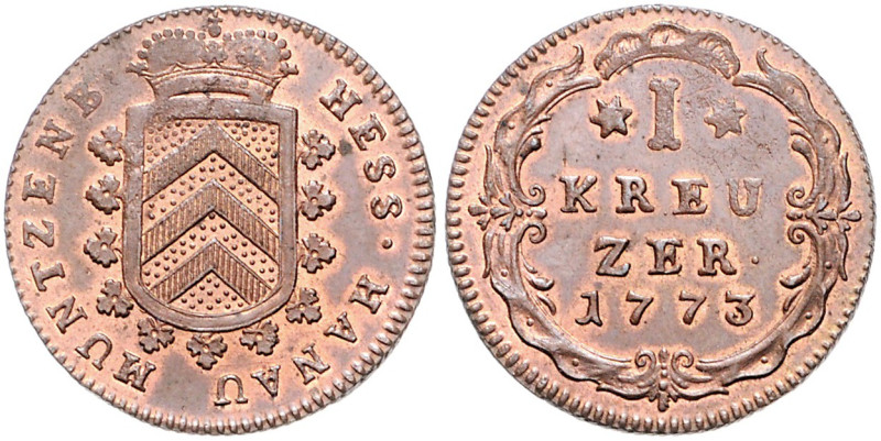 Hanau/-Münzenberg. 
Wilhelm IX. von Hessen-Kassel 1760-1785. Cu-Kreuzer 1773. S...