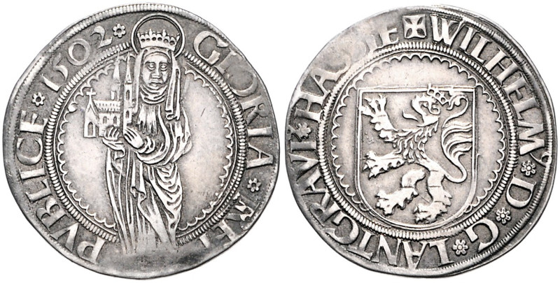 Hessen. 
Wilhelm II. 1485-1509. 1/4 Taler 1502 Hlg. Elisabeth mit Kirchenmodell...