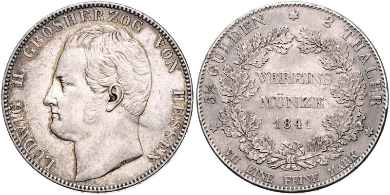 Hessen/-Darmstadt. 
Ludwig II. 1830-1848. Doppeltaler 1841. Kahnt&nbsp;264, Dav...