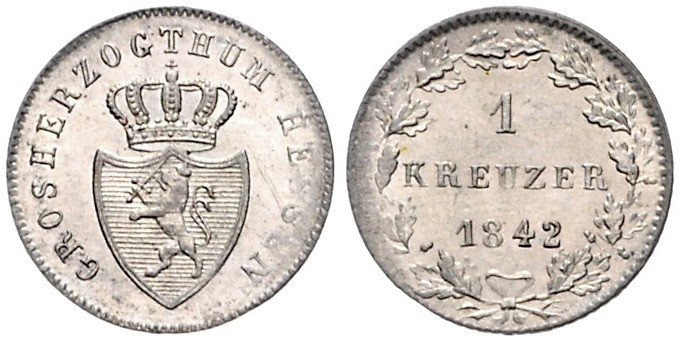 Hessen/-Darmstadt. 
Ludwig II. 1830-1848. Kreuzer 1842. AKS&nbsp;115, Jaeger&nb...