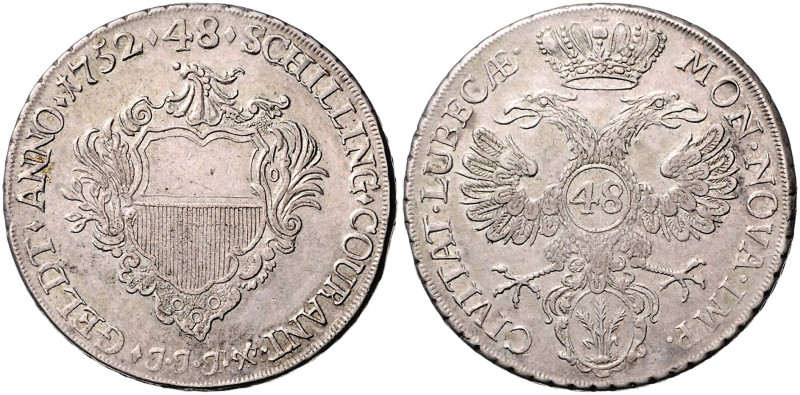 Lübeck, Stadt. 
Taler zu 48 Schilling 1752 JJJ mit Wappen des Bürgermeisters He...