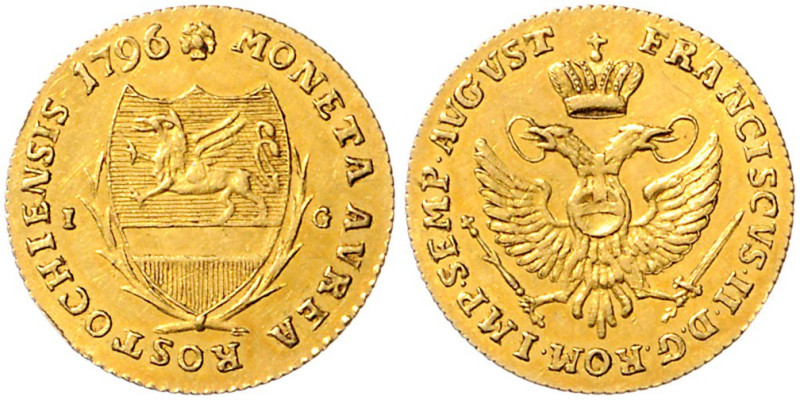 Mecklenburg-Rostock, Stadt. 
Dukat 1796 mit Titel Franz II. Die letzte Goldmünz...