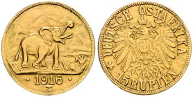 Deutsch-Ostafrika. 15 Rupien 1916 T Arabeske endet unter T. Jaeger&nbsp;728b. Rand bearbeitet 6,98&nbsp;g. .