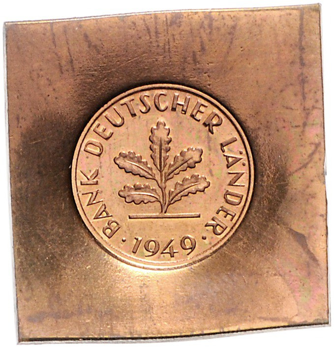 Pfennig 1949 Prägung der Baumseite auf quadratischer Klippe. (vgl. Sotheby's Auk...