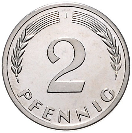 2 Pfennig 1950 J Abschlag der Wertseite in Silber. Jaeger&nbsp;zu&nbsp;381, Scha...
