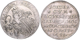 Schweiz-Zürich, Stadt. Silbermedaille 1588 im Gewicht eines Halbtalers (v. Stampfer), auf das Bündnis zwischen Zürich, Bern und Straßburg. Wunderly&nb...