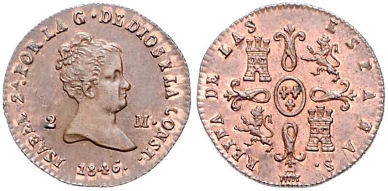 Spanien. 
Isabel II. 1833-1868. 2 Maravedis 1846. K.M.&nbsp;532.4. . 

Erhalt...