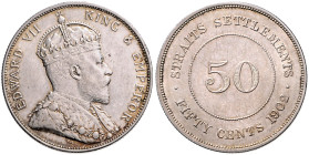 Straits Settlements. Edward VII. 1901-1910. 50 Cents 1902. K.M.&nbsp;23. sehr selten.