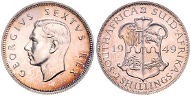 Südafrika. George VI. 1936-1952. 2 Shilling 1949. K.M.&nbsp;38.1. leichte Patina, 1. Auflage nur 800 Exemplare.