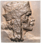 Tschechoslowakei. Erste Republik 1918-1938. Bronzeplakette o.J. (v. St. Sucharda) Art Nouveau - Männerprofil, hohes Relief. 53,5x55,3mm 125,40&nbsp;g....
