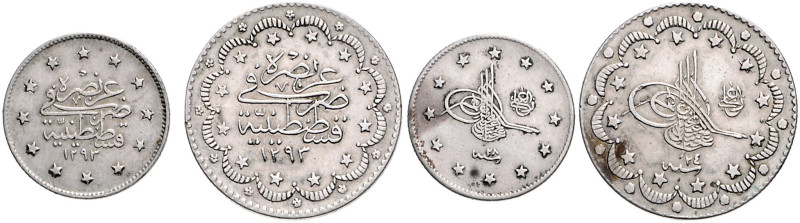 Türkei. 
Abdul Hamid II. (AH 1293-1327) 1876-1909. Lot von 2 Stücken: 5 Kurush ...
