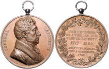 Vereinigte Staaten von Amerika. Bronzemedaille 1824 (v. Caunois) zu Ehren von General Lafayette. kl. Rf., mit Öse u. Ring 46,6&nbsp;mm, 48,41&nbsp;g. ...